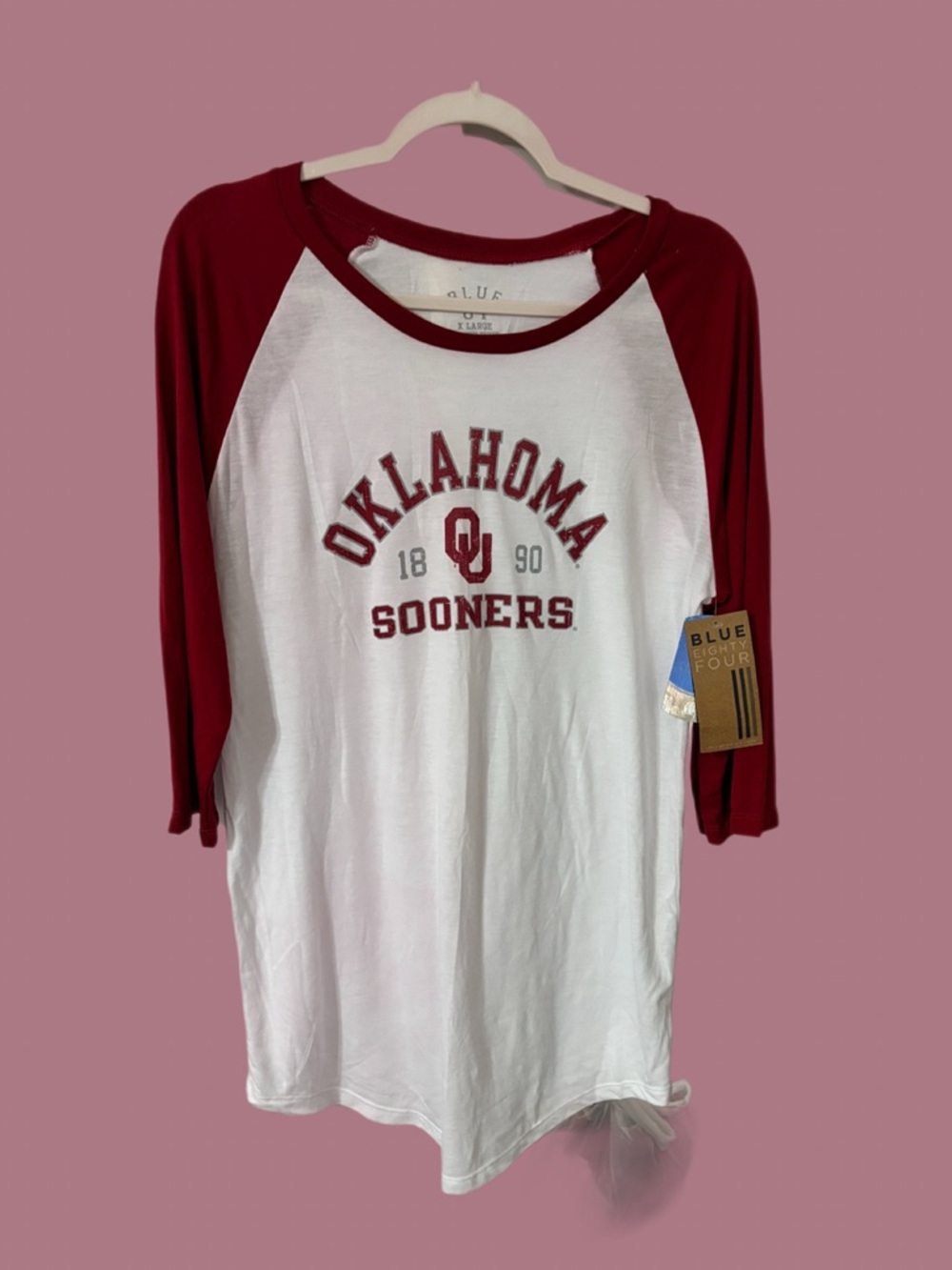 Oklahoma Sooners White & Crimson Raglan Nightshirt NWT